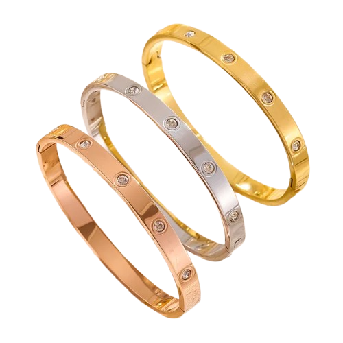 Lyxarmband med rund zirkon – rostfritt stål (guld & silver)