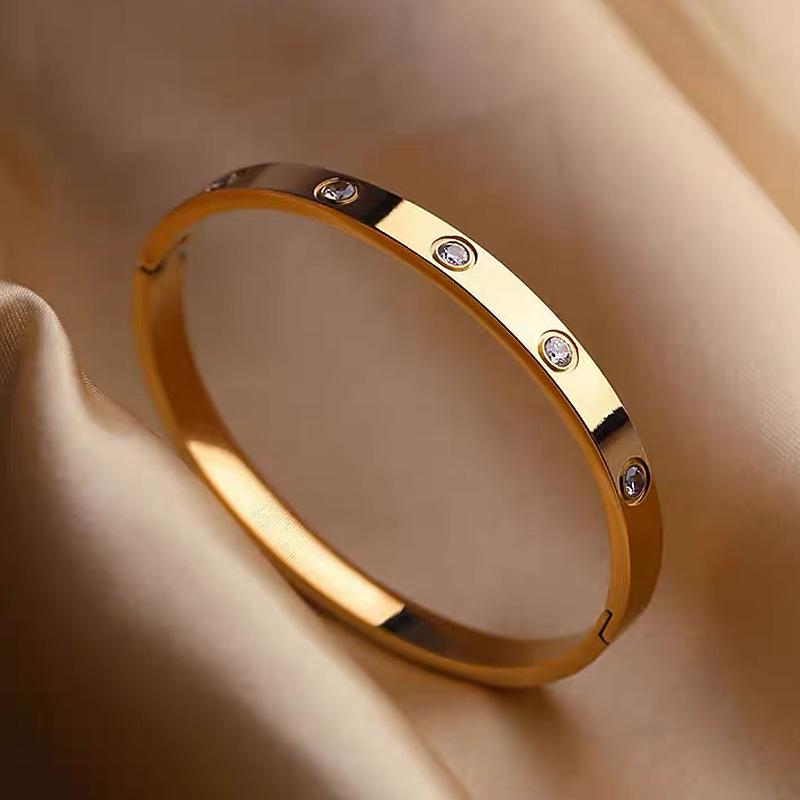 Lyxarmband med rund zirkon – rostfritt stål (guld & silver)