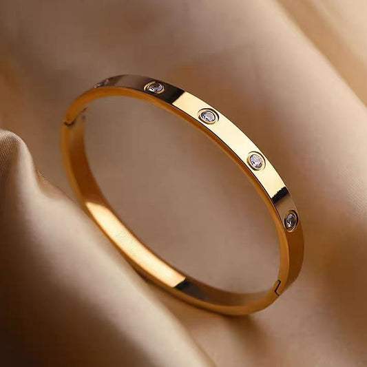 Lyxarmband med rund zirkon – rostfritt stål (guld & silver)